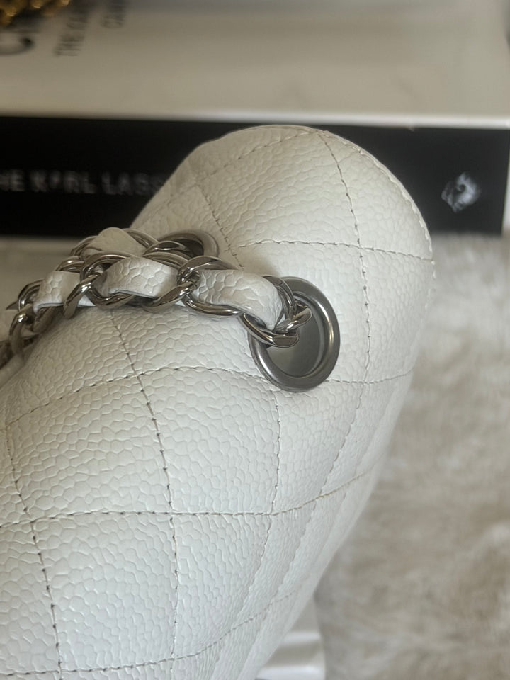 CHANEL series 12 Vintage White Caviar SHW Medium ML Timeless Classic Double Flap Bag 2009