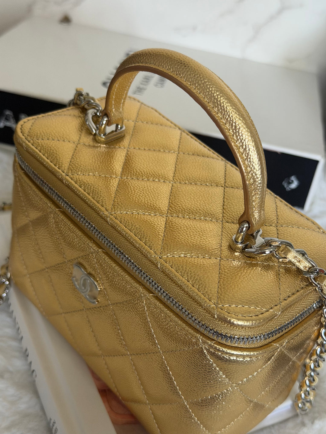CHANEL 26A Métiers d’art Gold Caviar SHW Small Vanity Top Handle 2026