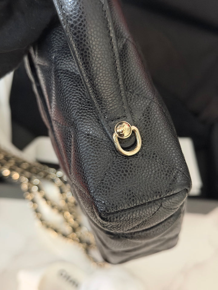 CHANEL Black Caviar LGHW Long Vanity with top handle and detachable chain