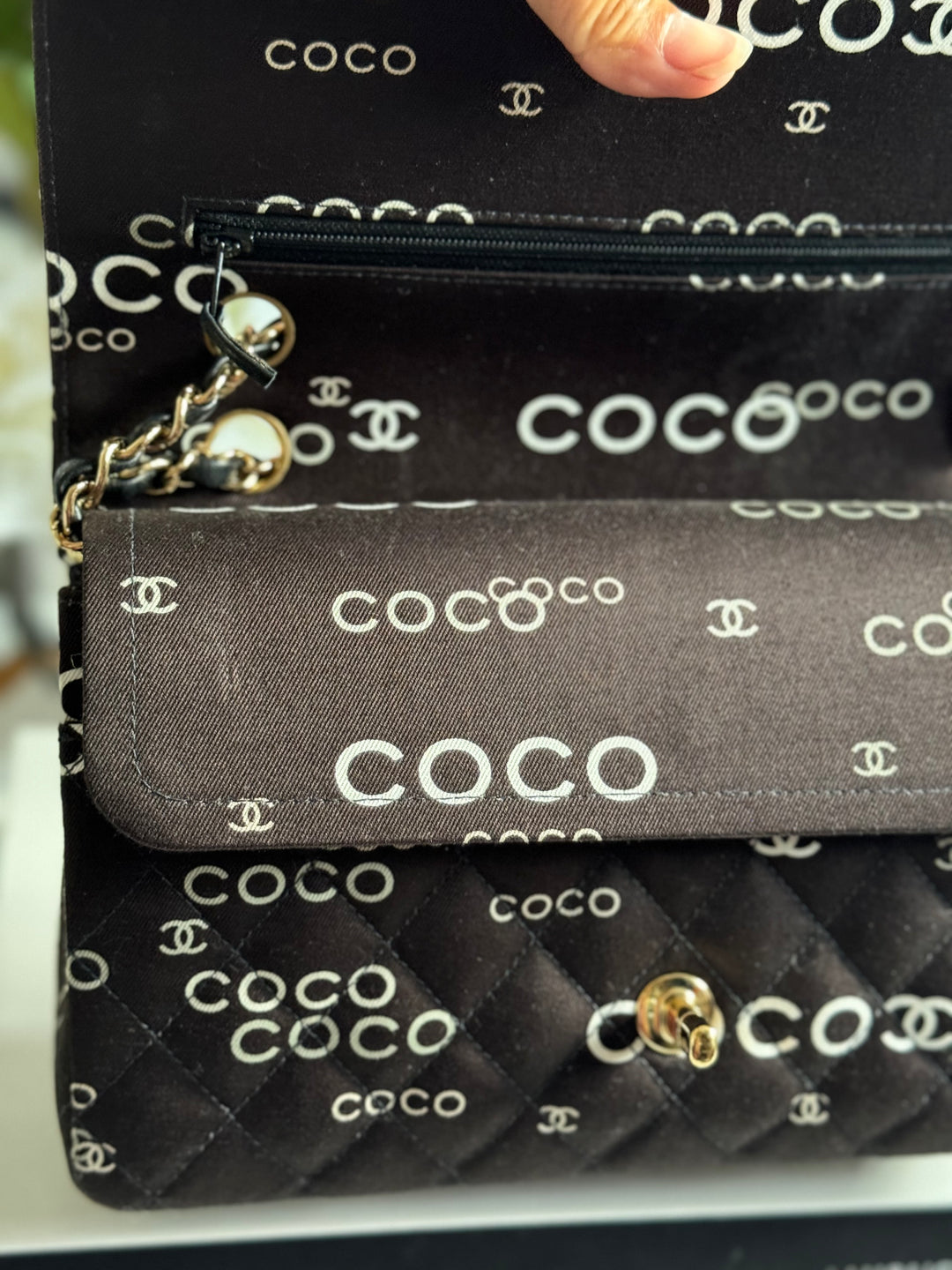 Chanel series 7 2002/2003 Black Canvas Quilted COCO Medium Classic Flap Light Gold Hardware
