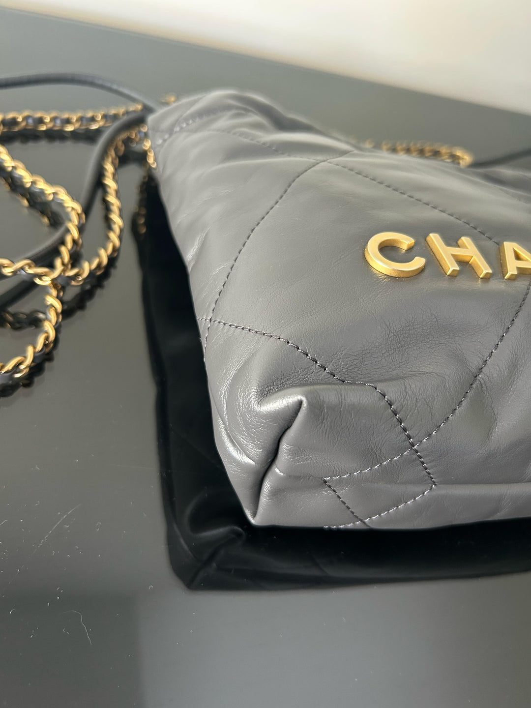 Chanel 22 size Mini in Grey 2022 GHW Hobo bag