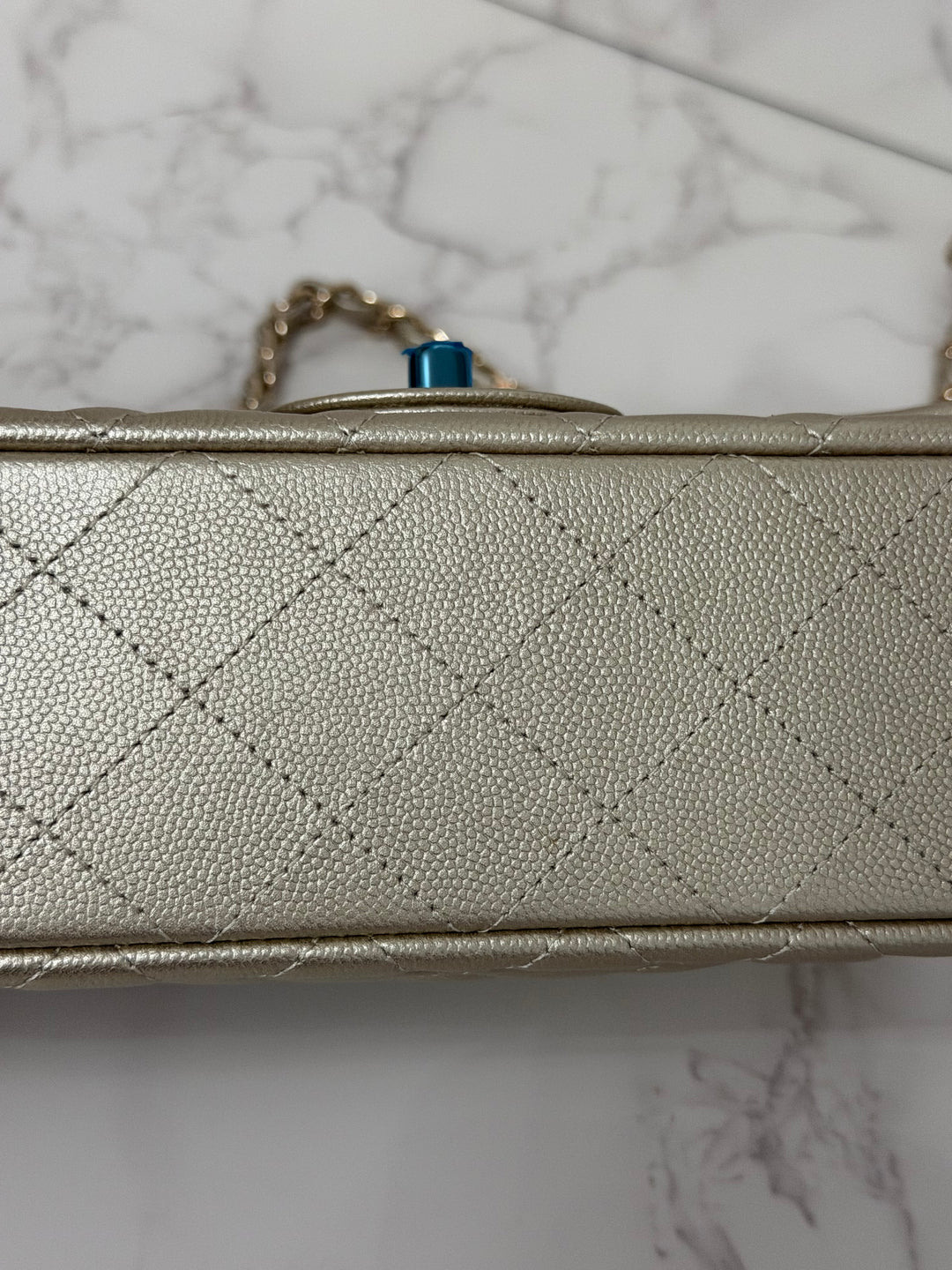 CHANEL series 23 Champagne Gold Caviar LGHW Mini Rectangular Flap Bag