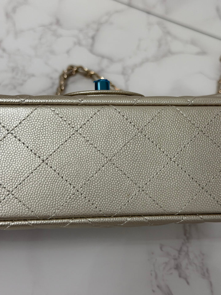 CHANEL series 23 Champagne Gold Caviar LGHW Mini Rectangular Flap Bag