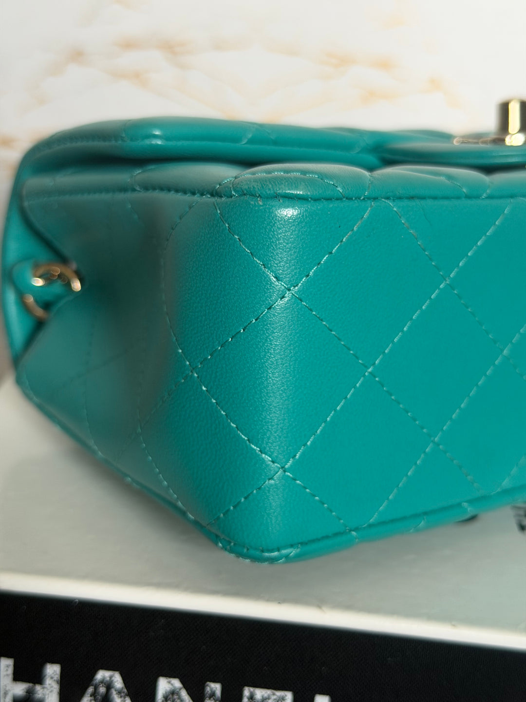 CHANEL series 23 Turquoise Lambskin LGHW Mini Rectangular Flap Bag 2016