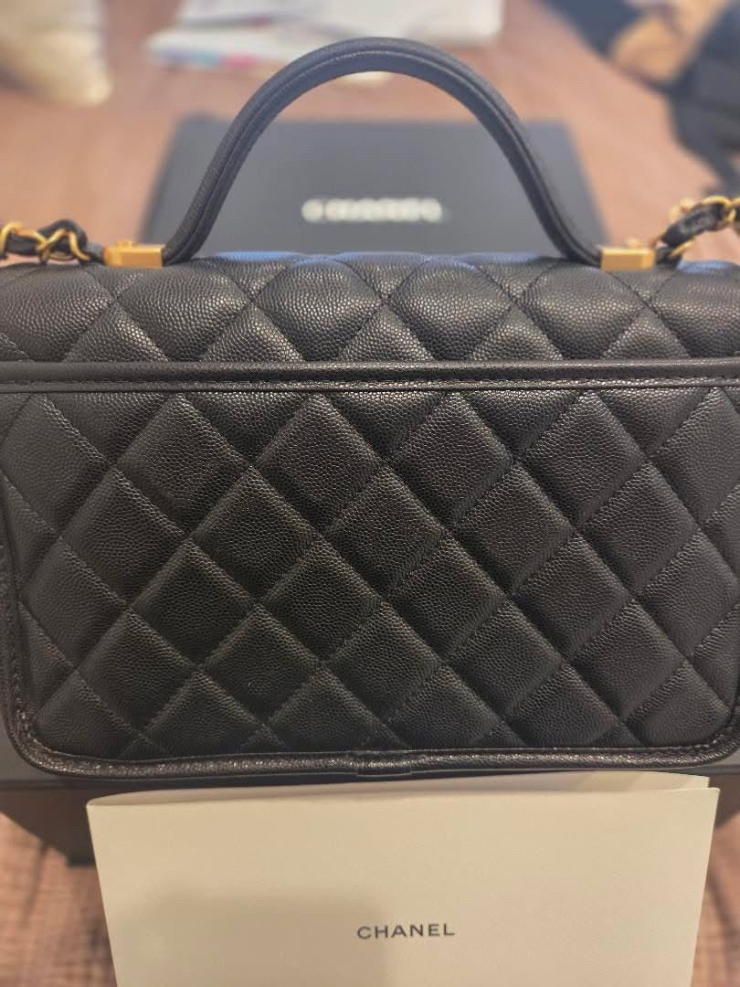 CHANEL 25B 2025 Top Handle Black Caviar Aged GHW with Charm