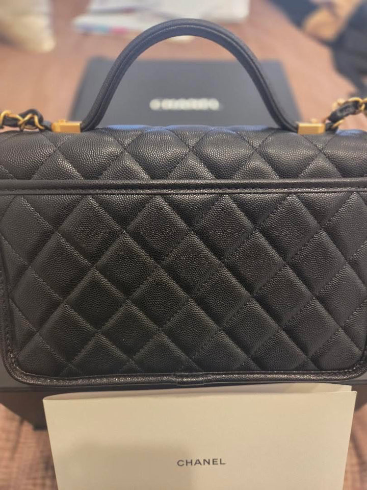 CHANEL 25B 2025 Top Handle Black Caviar Aged GHW with Charm