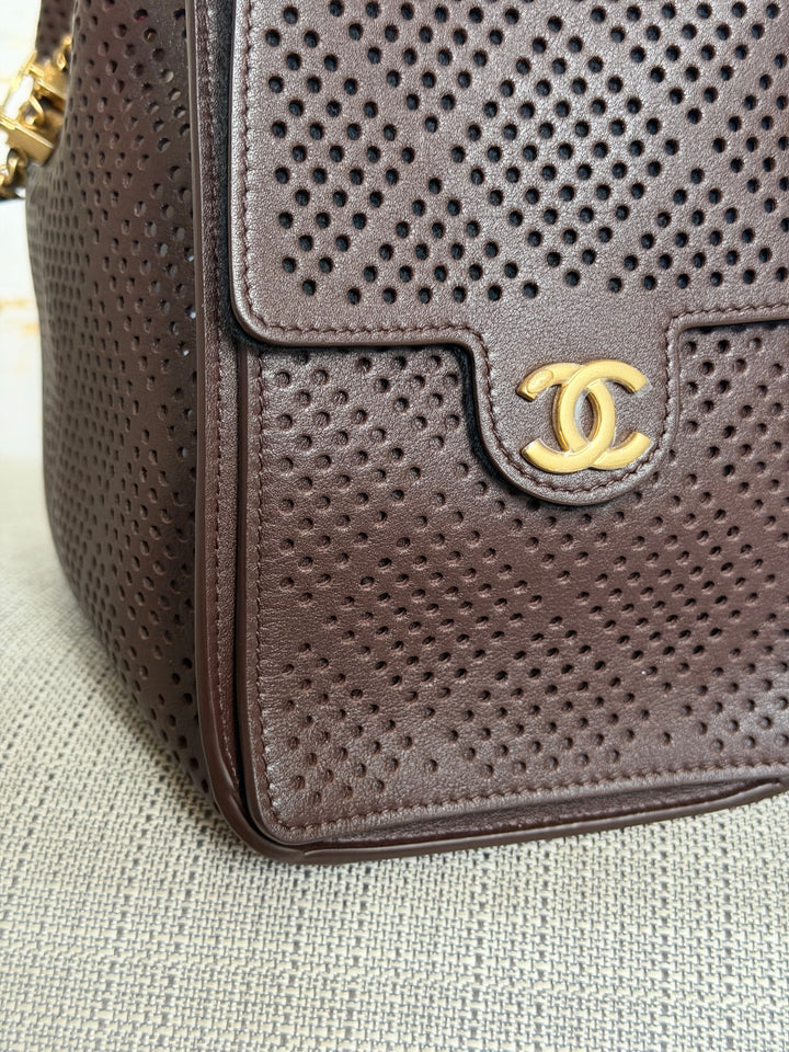 CHANEL 26S 25 Hobo Bag in Perforated BROWN Calf skin Aged GHW size SMALL