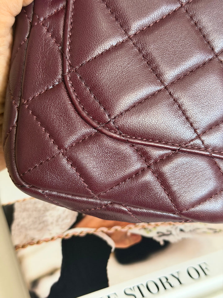 CHANEL 21B Burgundy Lambskin Aged GHW Pearl Crush Mini Rectangular Flap Bag 2021