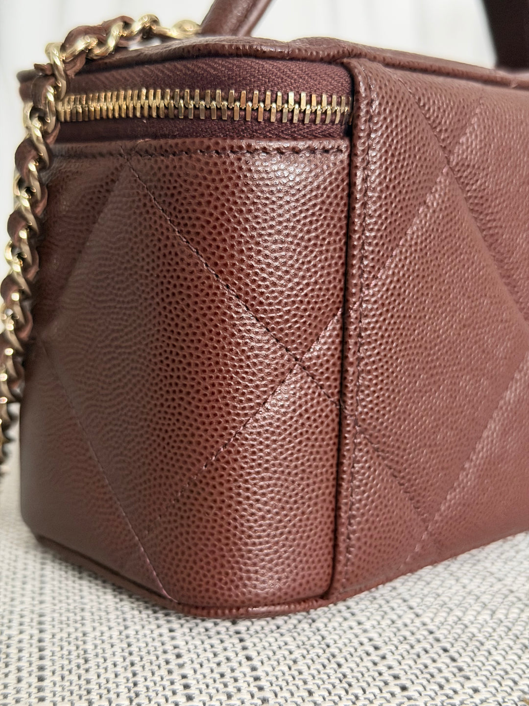 CHANEL 25K 2025 collection Brown Caviar LGHW Leather Top Handle Small Vanity with Chain
