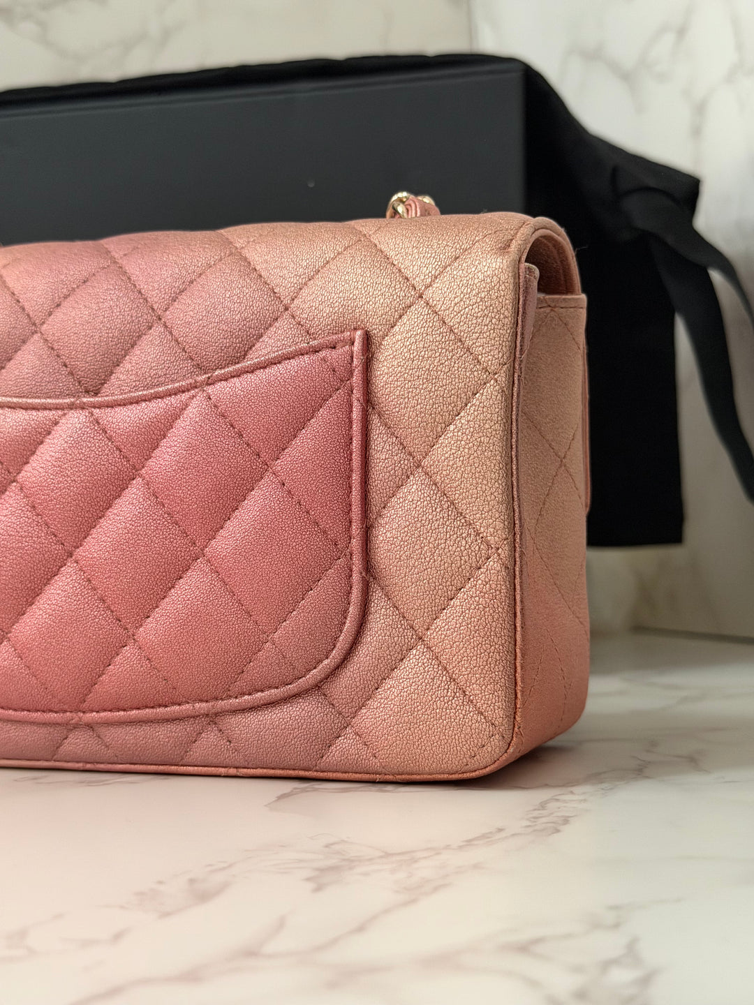 CHANEL 21S Ombré Rose Gold Metallic Copper Lambskin LGHW Mini Rectangular Flap Bag 2021