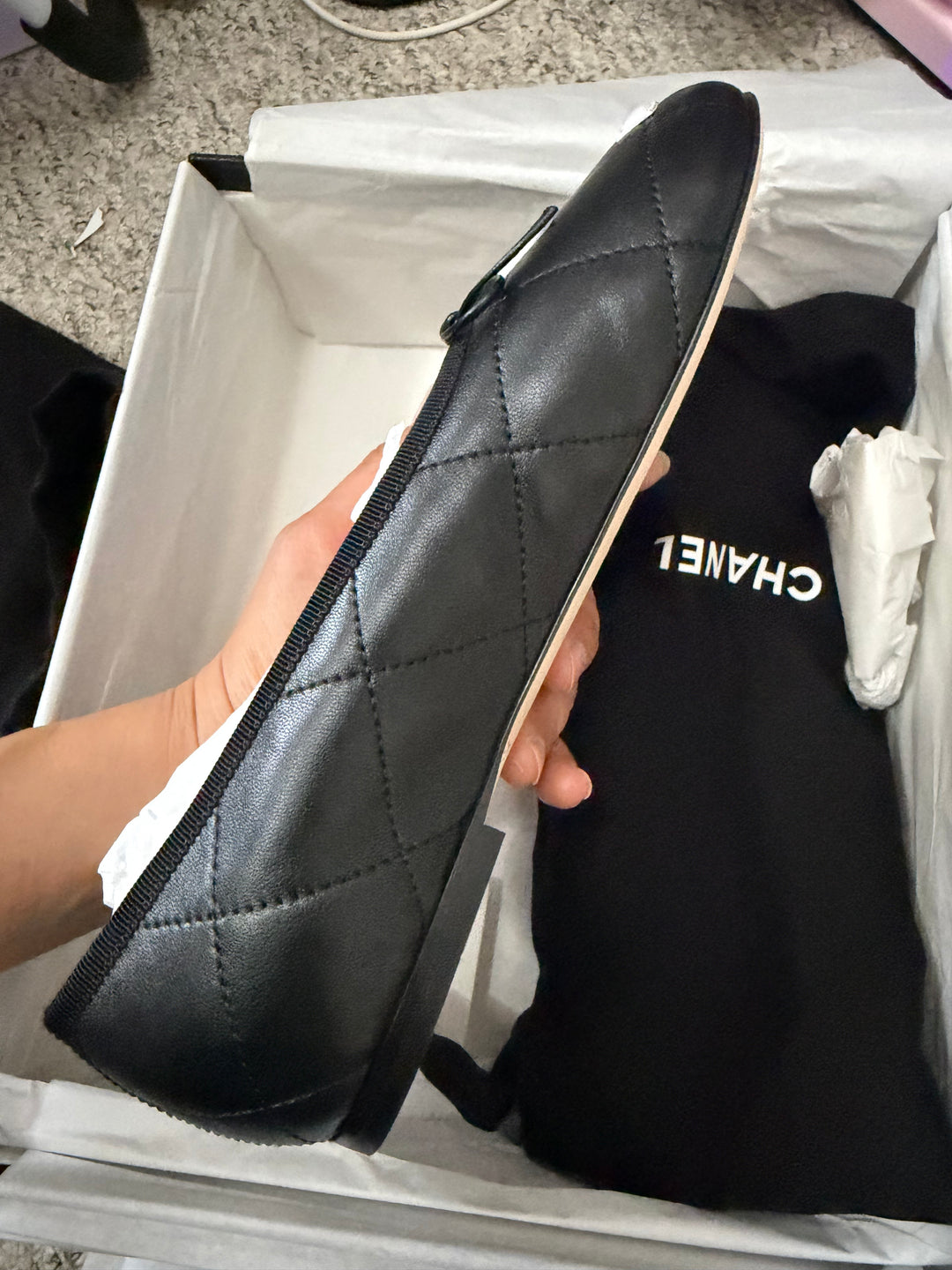 CHANEL Coco Beach 2026 26S Black Lambskin White CC Logo Ballerina Shoes size EU39C TTS
