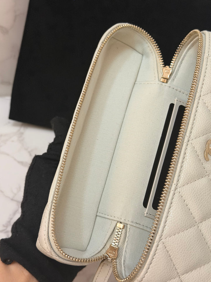 CHANEL 25B 2025 Light Grey Caviar LGHW Long Vanity Bag with Detachable Chain