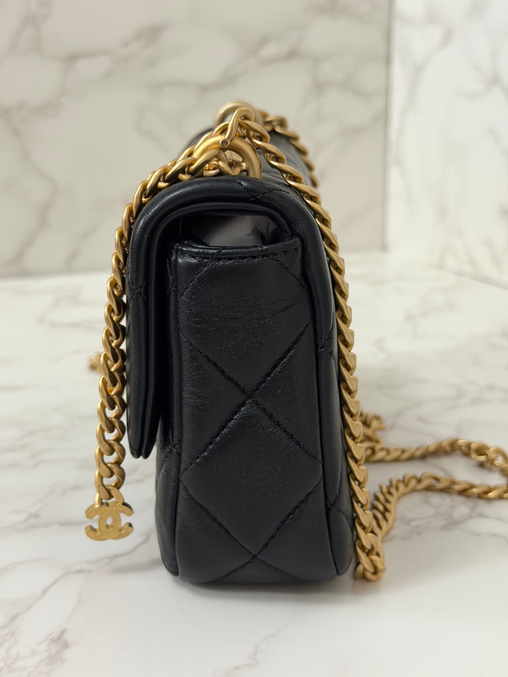 CHANEL Resin CC Black Lambskin Aged GHW Seasonal Flap Bag 2023