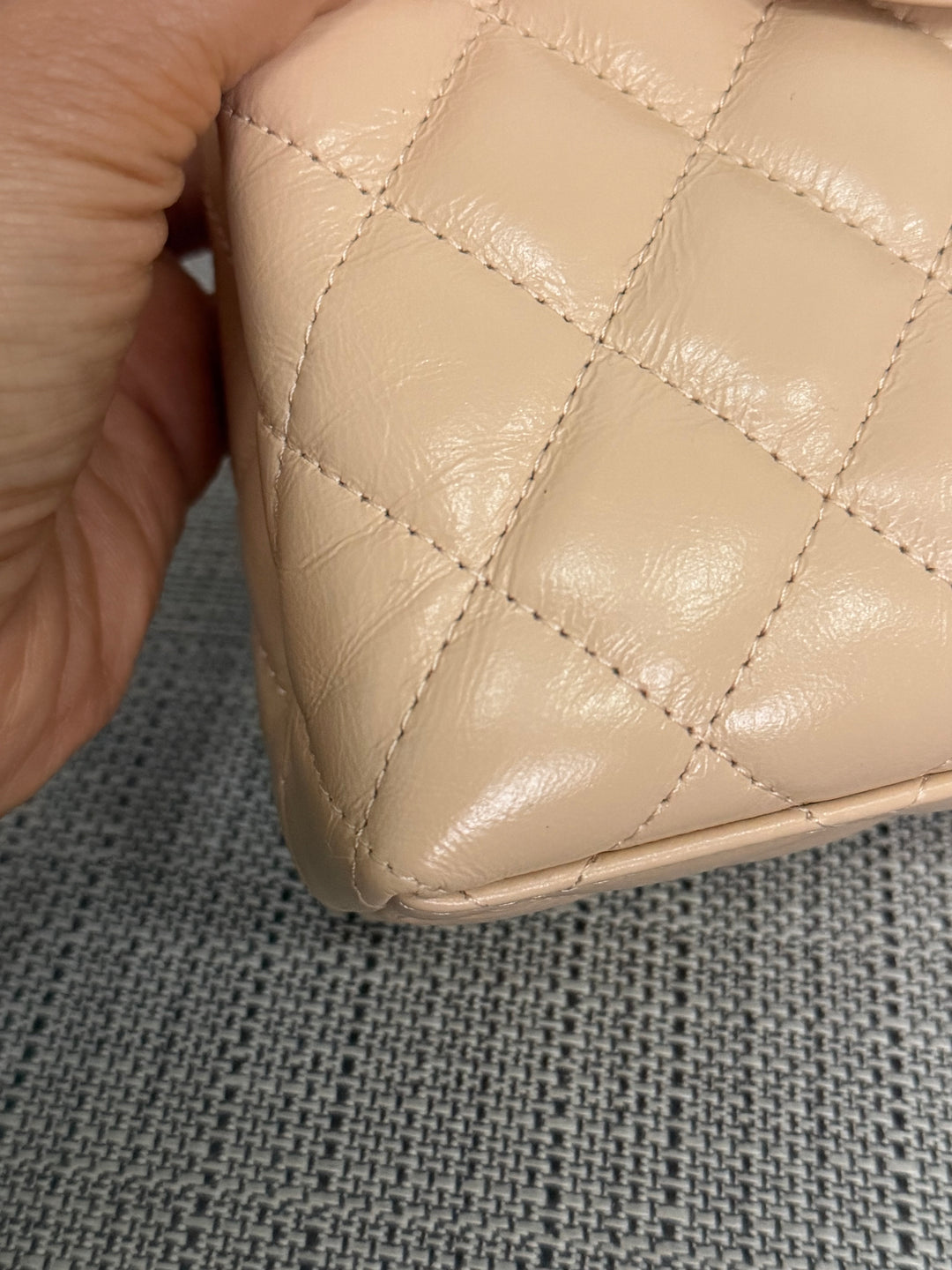 CHANEL 25C Powder Beige Calf Skin aged GHW Kelly Nano Shopping Bag Size Small 19 cms