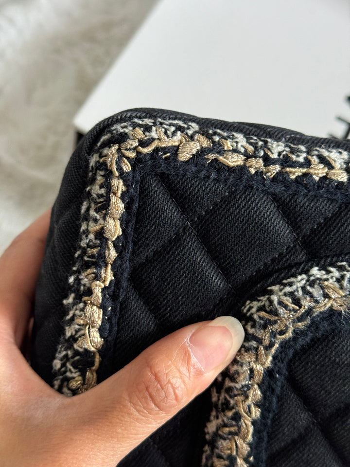 Chanel series 26 Black Denim LGHW Braided in Gold/White/Black Medium Flap Bag