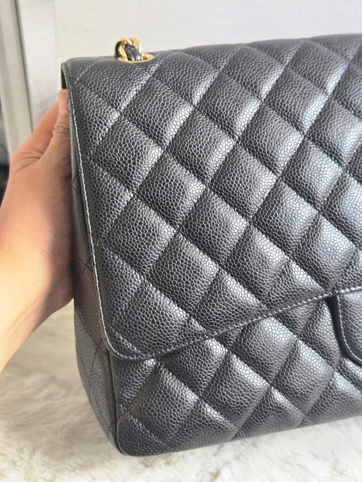 Chanel series 13 2010 Black Caviar Maxi Single Flap Bag with GHW