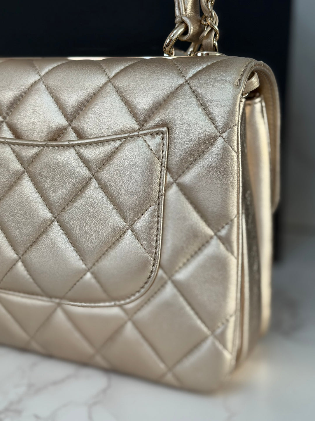 CHANEL series 30 Metallic Gold Lambskin LGHW Trendy CC top Handle Bag with non detachable Strap size SMALL 2020