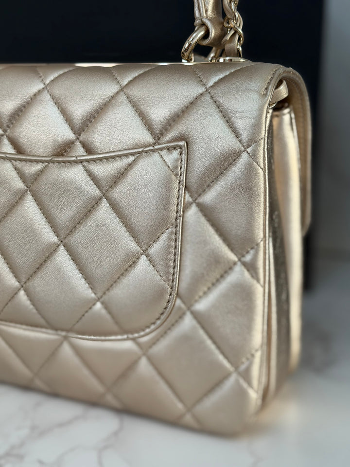 CHANEL series 30 Metallic Gold Lambskin LGHW Trendy CC top Handle Bag with non detachable Strap size SMALL 2020