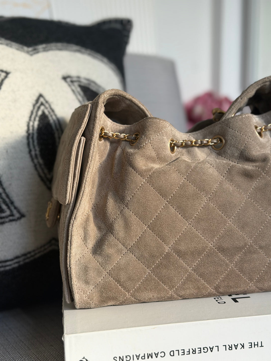 CHANEL Grey Suede 25 Hobo Bag size SMALL aged GHW 2025/2026