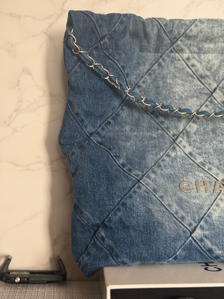 CHANEL Denim 22 Hobo Bag size Medium SHW with detachable pouch 2022