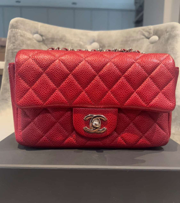 CHANEL series 20 15C 2015 True Pearly Red Caviar SHW Mini Rectangular Flap Bag