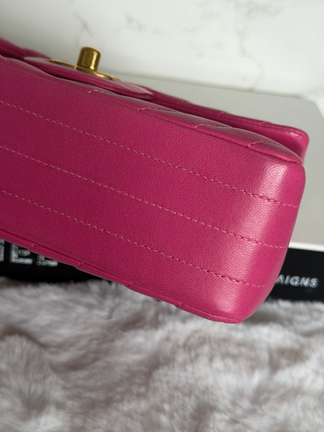 CHANEL series 21 Pink Lambskin Chevron Mini Rectangular Flap Bag with GHW 2015