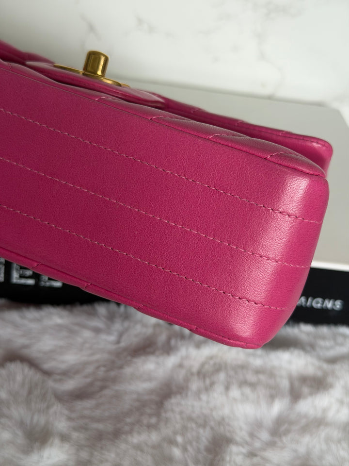CHANEL series 21 Pink Lambskin Chevron Mini Rectangular Flap Bag with GHW 2015