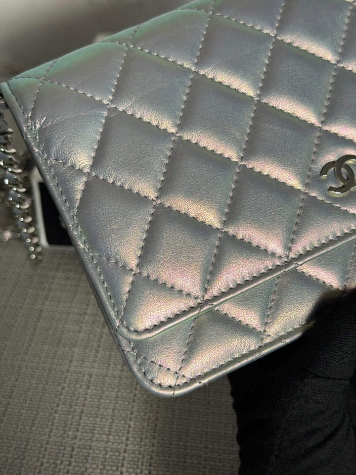 CHANEL Silver Lambskin SHW Classic Wallet on Chain (WOC) 2022