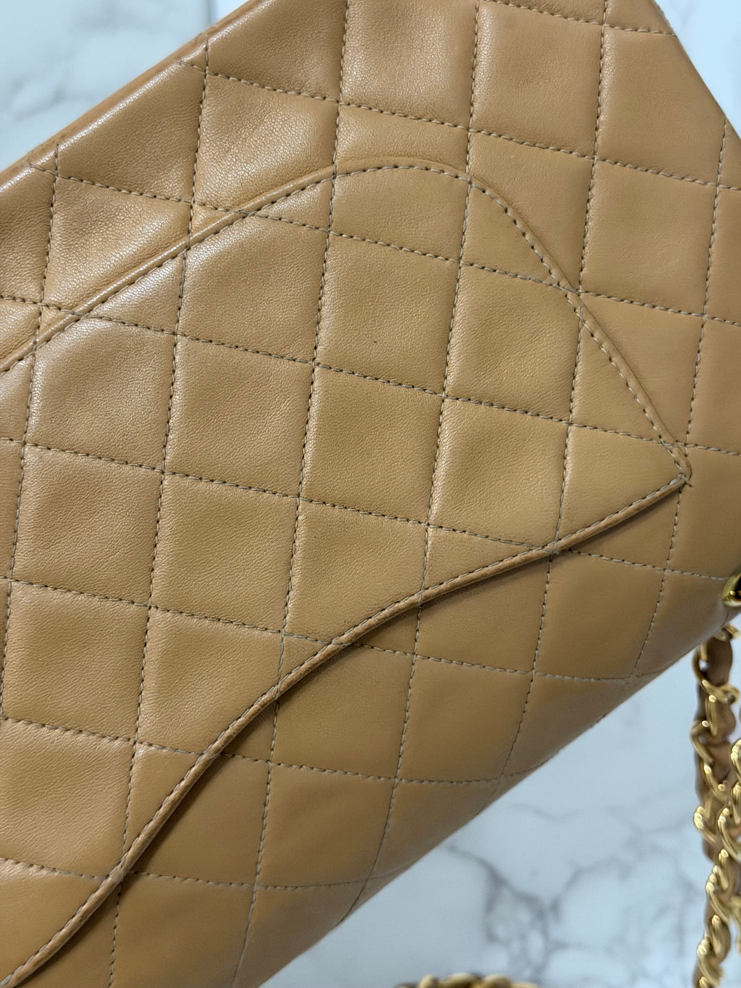 CHANEL series 4 Vintage 24K GHW Dark Beige Lambskin Timeless Classic Medium Double Flap Bag