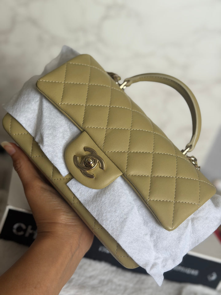 CHANEL 23A Pistachio Green Lambskin LGHW Mini Rectangular Flap Bag with Top Handle 2023
