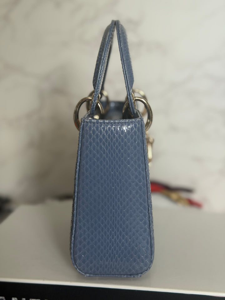 DIOR Lady Dior MINI in Blue Grey Python Leather LGHW 2020
