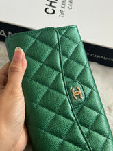 Load image into Gallery viewer, Chanel 18S Emerald Green Caviar LGHW Full size (8 inches) Sarah Flap Wallet
