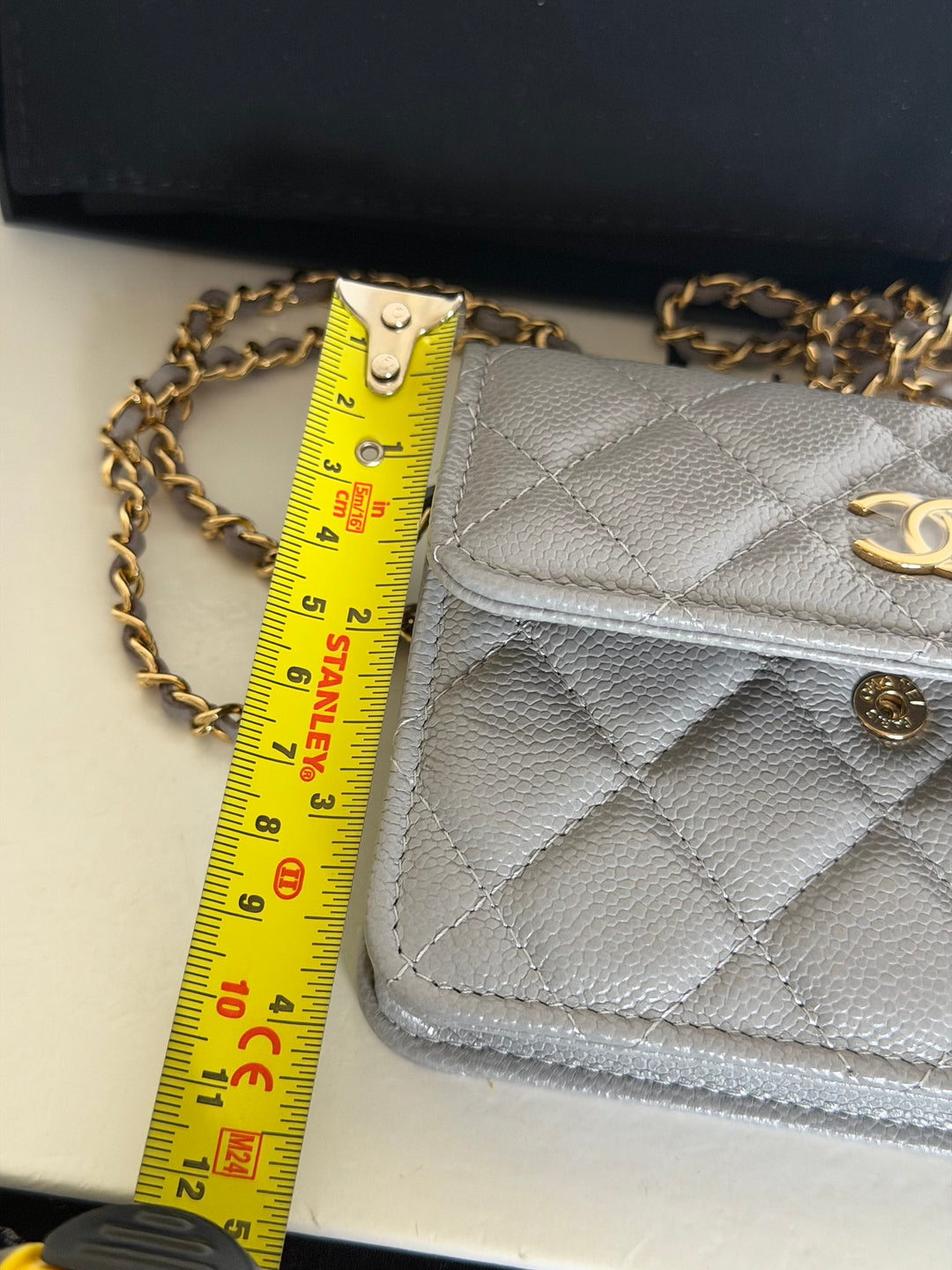 CHANEL 21B Coco Chain Grey Caviar Mini Clutch with Chain 2021