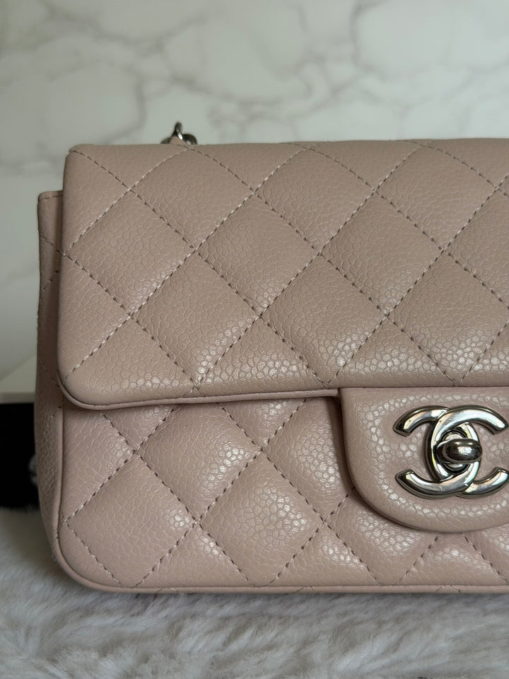 CHANEL series 18 Light Sakura Pink Caviar SHW Mini Rectangular Flap Bag 2014 14C collection