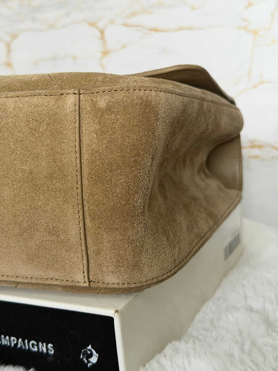 CHANEL 26S Beige Suede Leather LGHW Maxi Flap Bag 32 cms
