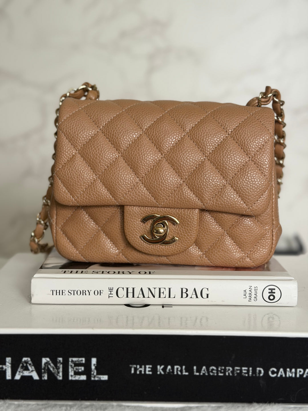 CHANEL 18S series 25 Dark Beige Caviar LGHW Square Mini Flap Bag 2018 Rare