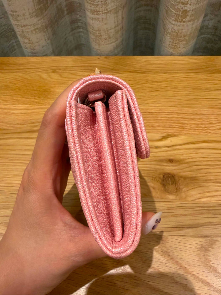 CHANEL 19S Iridescent pink caviar LGHW Card Holder with Chain 2019 series 27