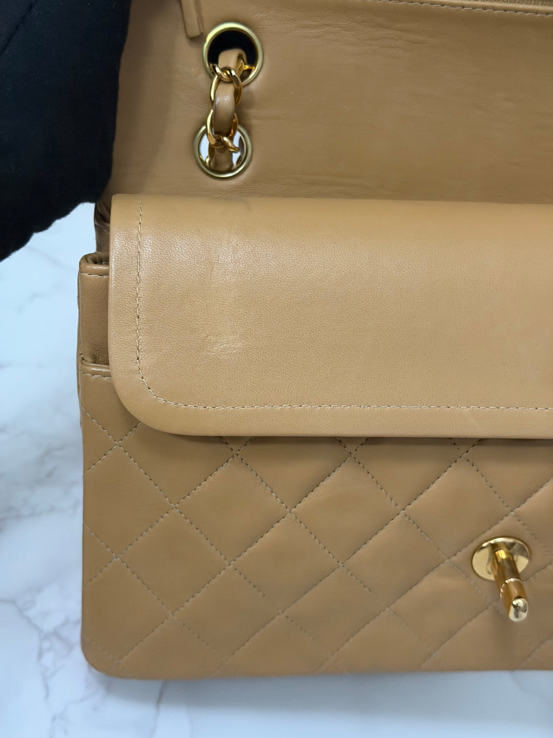 CHANEL series 4 Vintage 24K GHW Dark Beige Lambskin Timeless Classic Medium Double Flap Bag