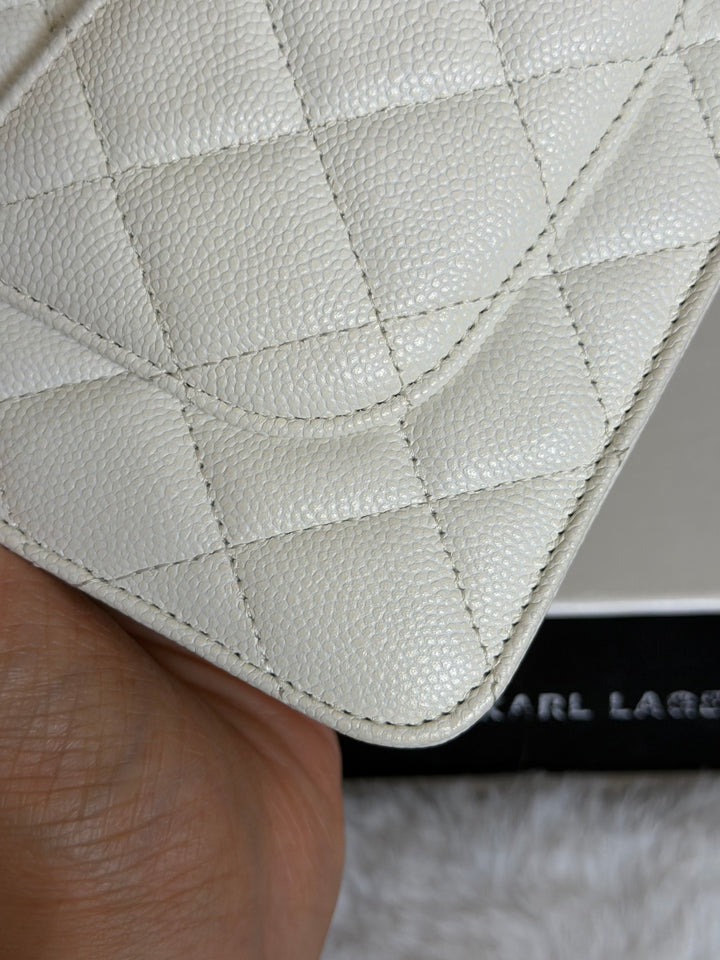 CHANEL White Caviar LGHW Classic Wallet on Chain (WOC) 2024