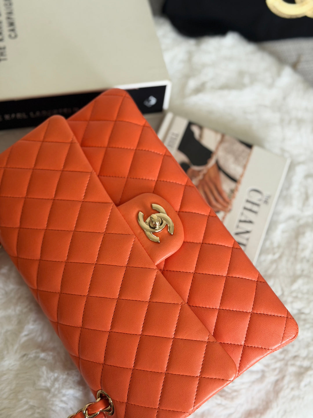 CHANEL 20S Orange Lambskin LGHW Medium ML Timeless Classic Double Flap Bag