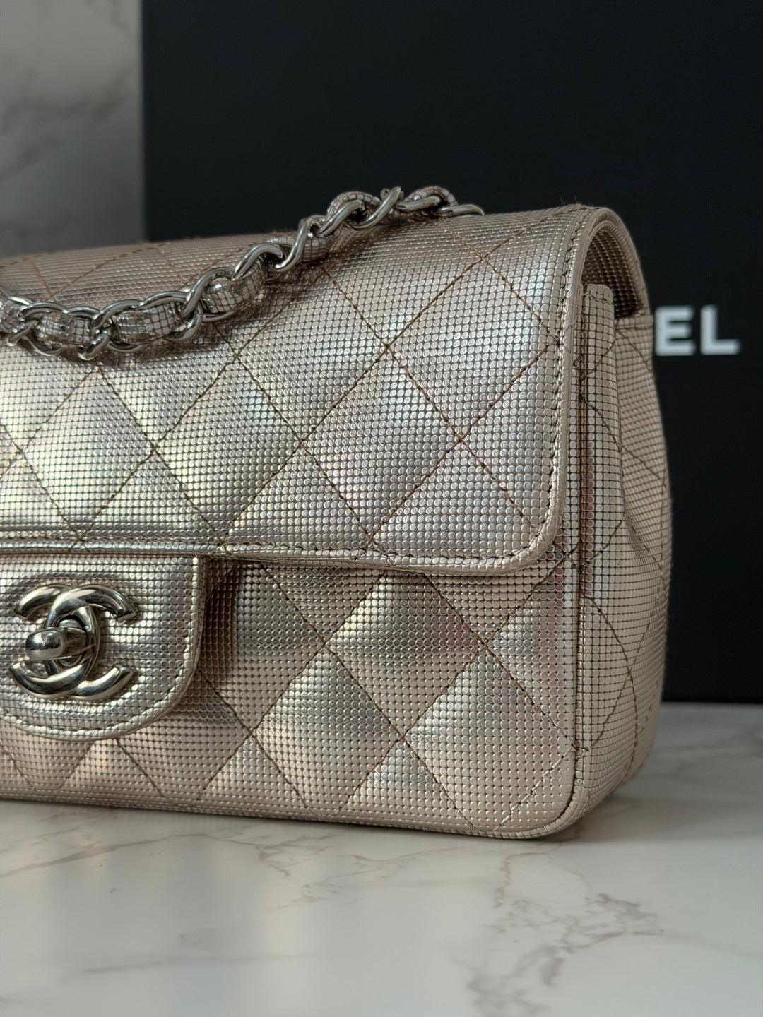 CHANEL series 21 16C 2016 Pixel Pinky Gold Calf Skin SHW Mini Rectangular Flap Bag