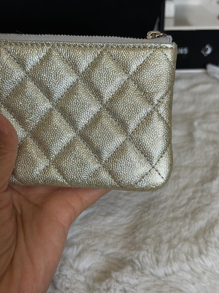 CHANEL 21K Glittery Silver Caviar SHW Mini O Case/Pouch 2021