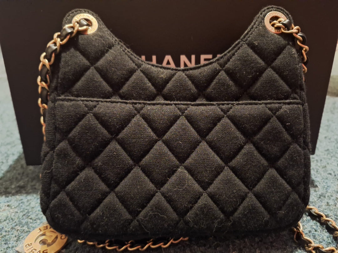 CHANEL Jersey Wavy Hobo Bag with Aged GHW Size Small