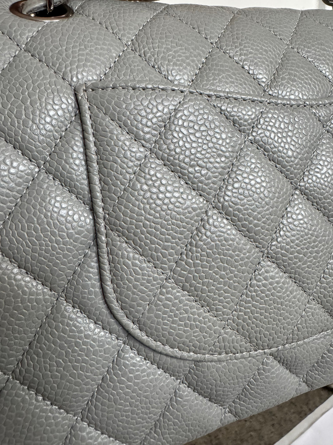 CHANEL series 19 Grey Caviar SHW Medium ML Double Flap Bag 14B collection 2014