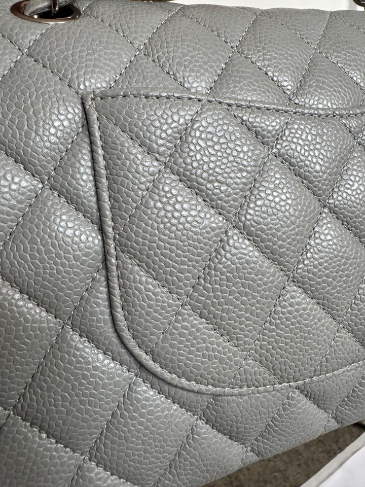 CHANEL series 19 Grey Caviar SHW Medium ML Double Flap Bag 14B collection 2014