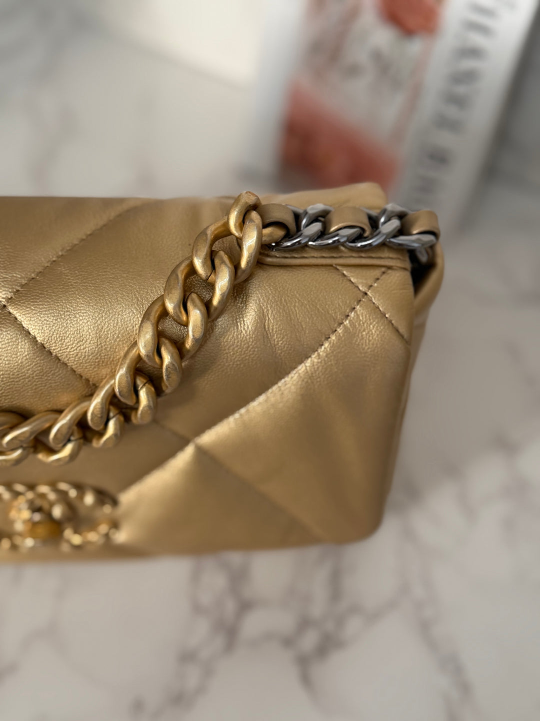 CHANEL series 30 2020 Gold metallic Goatskin 19 size Small with Mixed Hardware