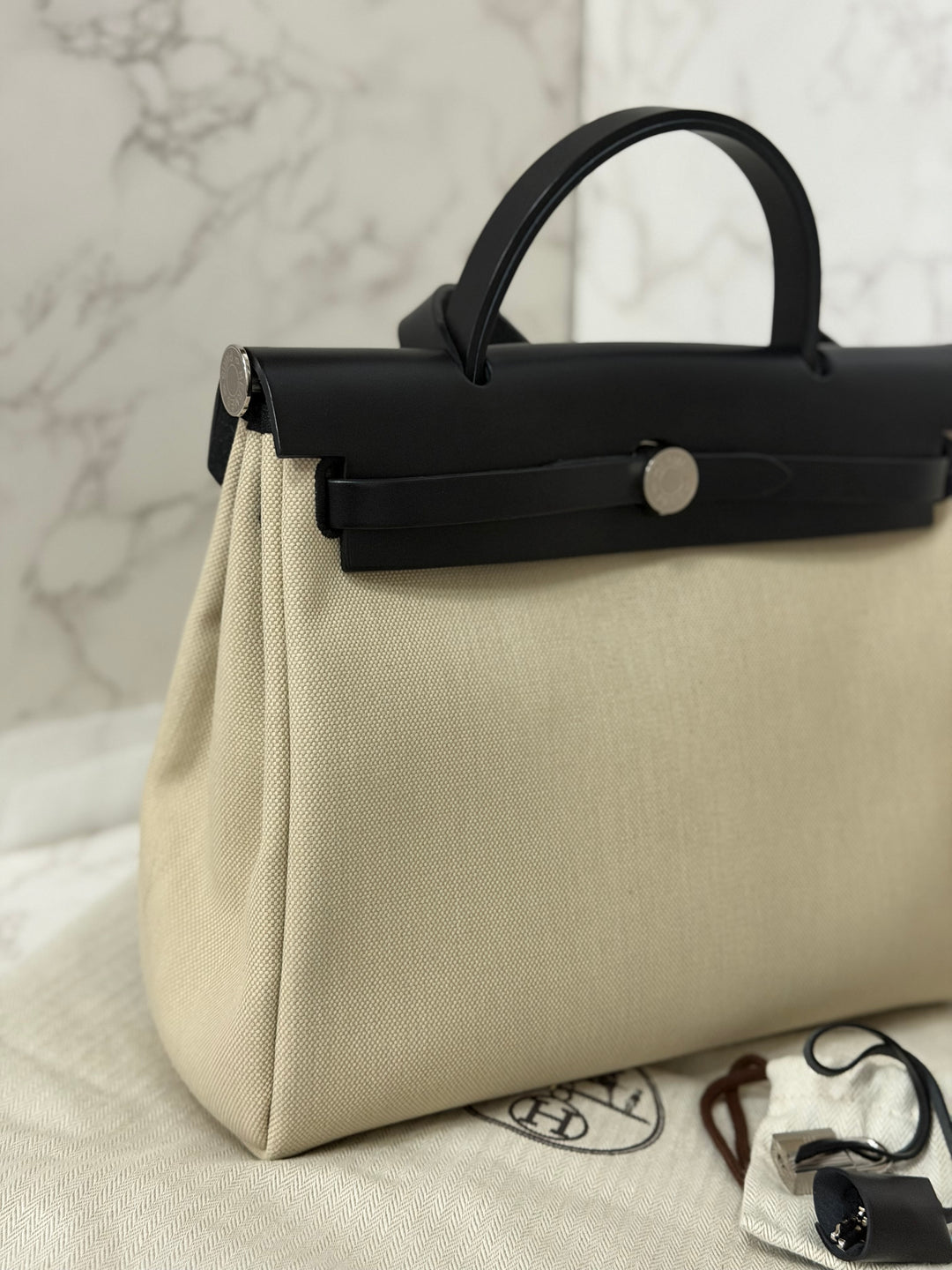 Hermes Herbag Zip 31 Bag in Noir/Beton Palladium Hardware