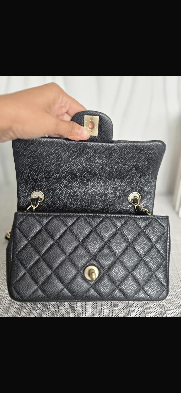 CHANEL series 20 Black Caviar Brushed GHW Mini rectangular Flap Bag