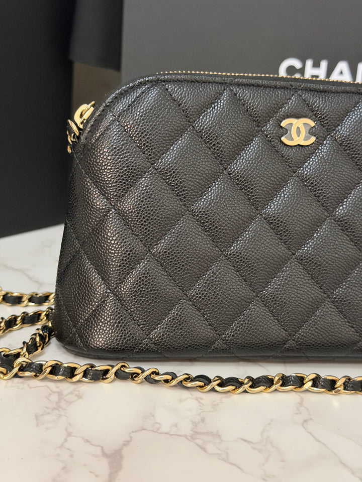 CHANEL Black caviar LGHW Vanity Bag with Chain