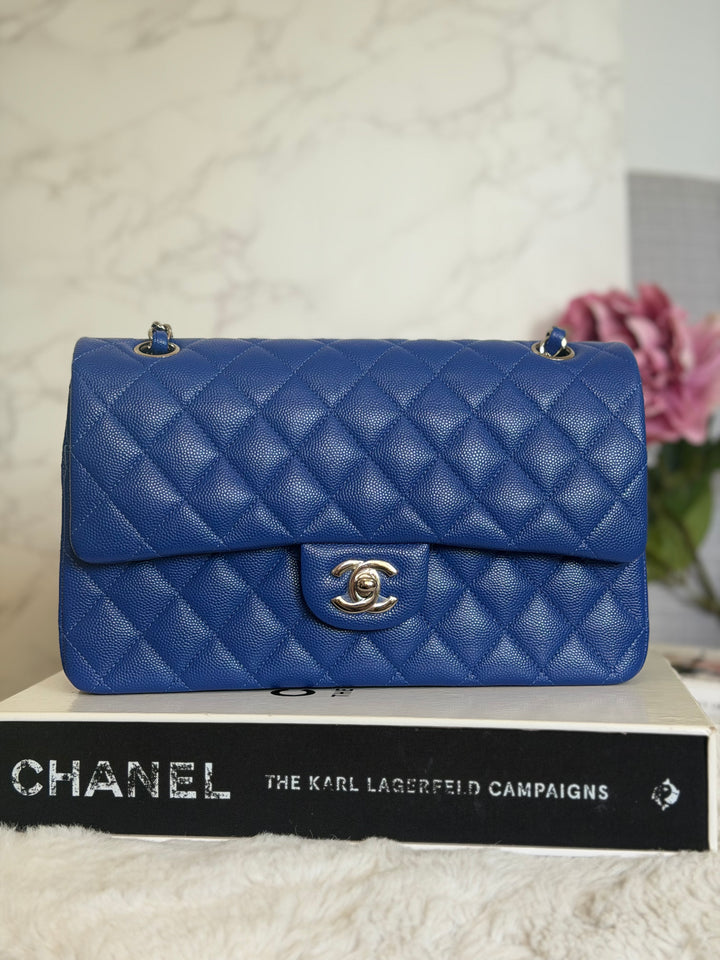CHANEL Dark Blue Caviar SHW Medium ML Classic Timeless Double Flap Bag 21K collection 2021
